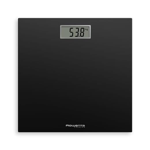 Rowenta BS1400 Premiss - Báscula de baño con Pantalla LCD, diseño fino de 2cm de alto, hasta 150 kg y 100 gr precisión, encendido y apagado automático, Negro