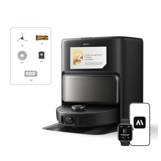 Mova V50 Ultra Complete El Robot Aspirador y friegasuelos con autovaciado Cuenta con una Potencia de succión de 24.000 Pa, fregado térmico con Sistema DuoSolution,Negro