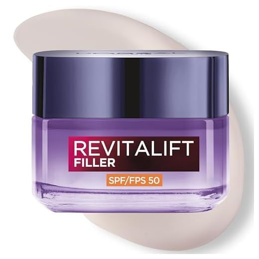 L'Oréal Paris Crema de Día Rellenadora con Protección Solar SPF 50 Revitalift Filler, Anti-edad y Anti-arrugas, Con Ácido Hialurónico Concentrado, Acabado no graso, 50 ml