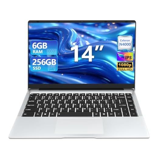 14 Pulgadas Ordenador Portátil Juegos N4000 Procesador, 6GB LPDDR4 RAM 256GB SSD, WIN 11 PC Portátil Ideales Para Trabajar y Estudiar, 180° Apertura cierre WiFi 2.4/5G USB3.0 HDMI Plata Laptop