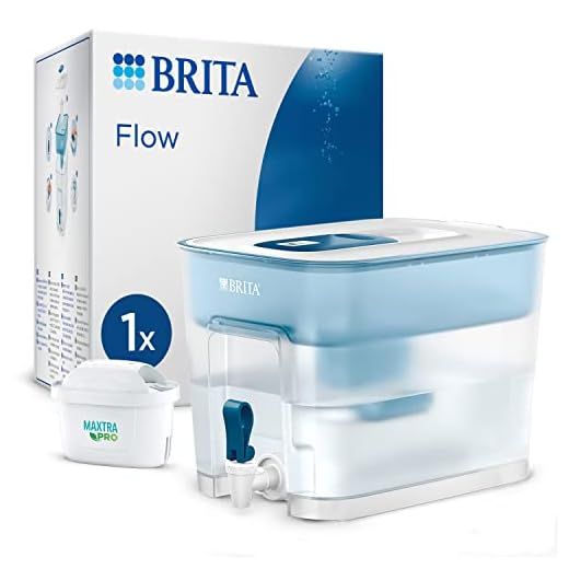BRITA Depósito filtrante Flow XXL (8,2 l) incl. 1x cartucho MAXTRA PRO All-in-1: Dispensador adaptable al frigorífico para familias y oficinas, que reduce cloro, cal e impurezas.