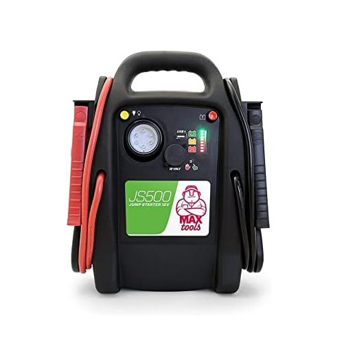 MAXTOOLS JS500 2200 A 22 Ah, arrancador de emergencia para coches y furgonetas, motores diésel y gasolina de 12 V, arrancador, con linterna LED, puerto USB y cables de conexión