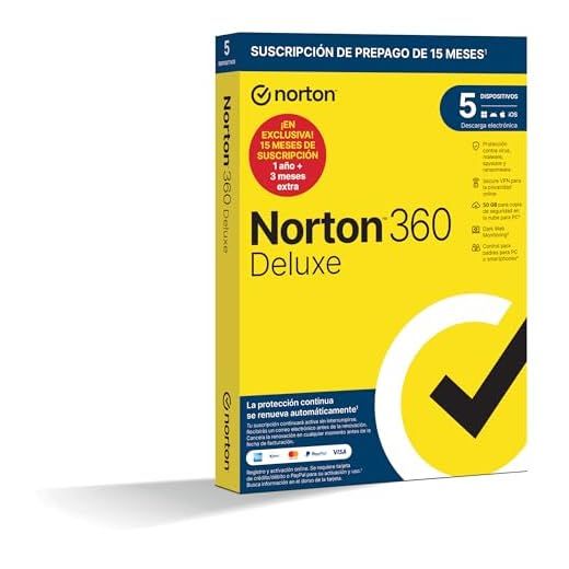 Norton 360 Deluxe 2025 - Antivirus Software para 5 Dispositivos y 15 Meses de Suscripción con Renovación Automática, Secure VPN y Gestor de Contraseñas, para PC, Mac Tableta y Smartphone
