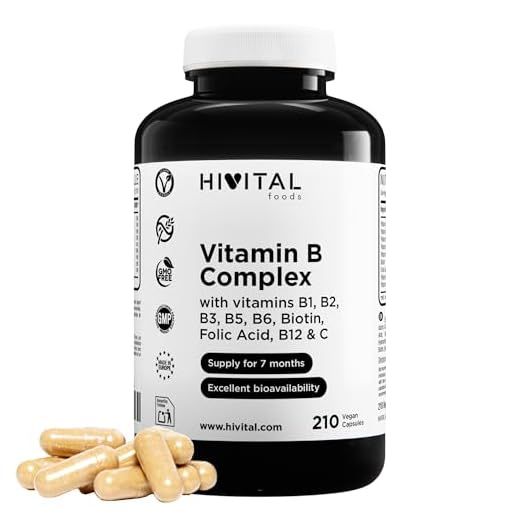 Vitamina B Complex. 210 cápsulas veganas para 7 meses de tratamiento. Complejo Vitaminas B con B1, B2, B3, B5, B6, B12, Biotina, Ácido Fólico y Vitamina C. Fabricado en España por HIVITAL