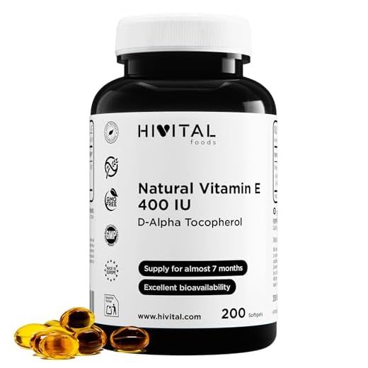 Vitamina E Natural 400 UI (D-Alfa Tocoferol). 200 perlas para más de 6 meses de tratamiento. Elaborada con 400 mg de Vitamina E NATURAL. Fabricado en España por HIVITAL