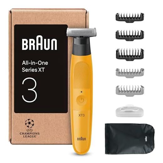 Braun Series XT3 XT3205, Afeitadora Eléctrica Todo En Uno, +7 Accesorios De Styling, Cortapelos Hombre Resistente Al Agua, Lámina Afilada Flex 4D, 45 Min De Autonomía, Recorta & Afeita, Amarillo