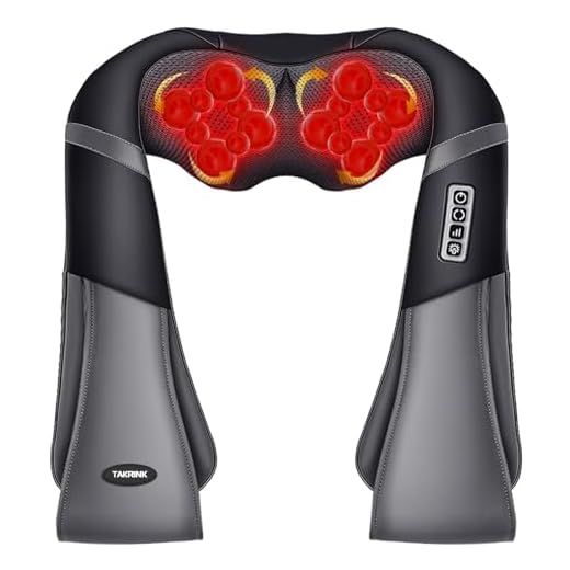 TAKRINK Masajeador Shiatsu 16 Cabezales de Masaje Integrados Masajeador de Hombros Cuello 3 Niveles de Velocidad Dirección Ajustable Relajación con Calor en Oficina Casa