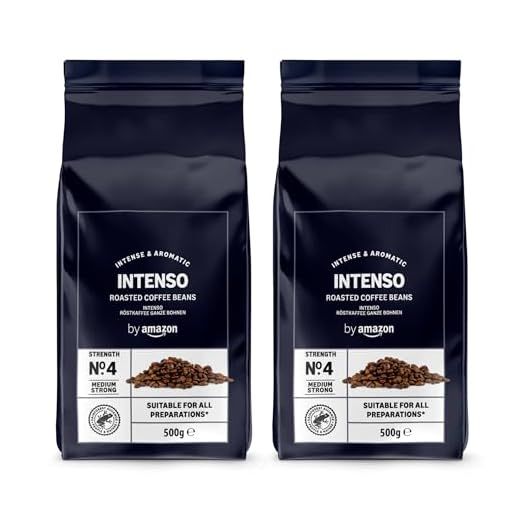by Amazon Granos de Café Intenso, Tostado Ligero, 1kg (2 Paquetes de 500g), Certificado por Rainforest Alliance
