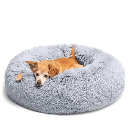 LUOJINYI Cama para perros, mullida, cojín para perros, redondo, cama para mascotas, donut y gatos, lavable con base antideslizante, para perros grandes, medianos y pequeños, 70 cm, gris claro