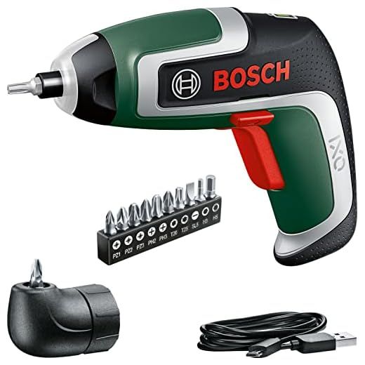 Bosch Home and Garden atornillador a batería compacto IXO set (7.ª generación; 3,6 V; 2,0 Ah; 5,5 Nm; adaptador de atornillado en ángulo; con cable micro USB, SIN caja negro