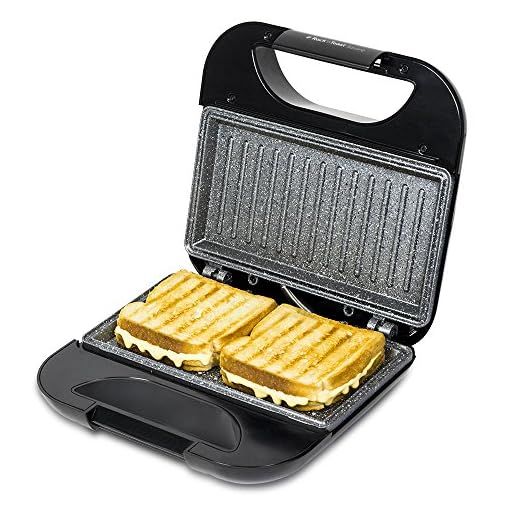 Cecotec Sandwichera con Revestimiento Antiadherente Rock’nToast Square. 750 W, Revestimiento de Piedra, Capacidad para 2 Sándwiches y Superficie Grill, Asa Tacto Frío, Recogecables