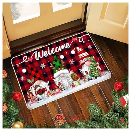 Shyllin Felpudo Decorativo Navidad, 40 x 60 cm Alfombra Puerta Navidad de Gnomo, Alfombra Navidad Antideslizante, Felpudo Entrada Casa para Decoración Navidad