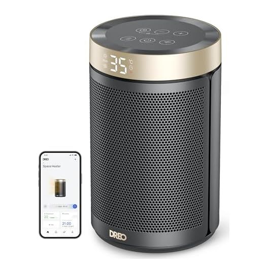 Calefactor Eléctrico Dreo, 1500 W Eficiente en Energía, Silencioso, Portátil, con Ventilador Cerámico, Termostato con 3 Modos, Temporizador de 12 Horas, para Dormitorio, Heater 316S, Dorado.