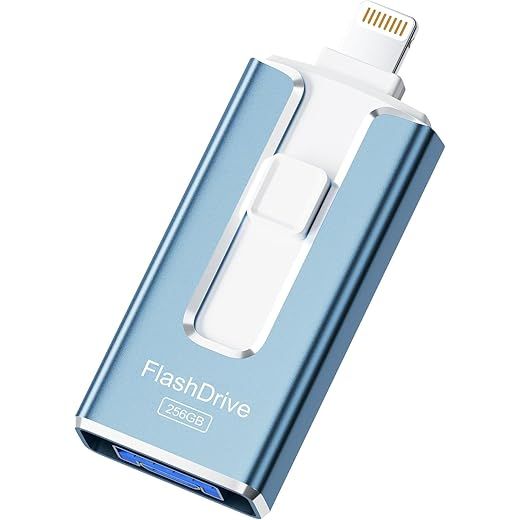 SUDEHO MFi Certified 256GB Pendrive para iPhone, 4 en 1 Memoria Externa Pen Drive, USB 3.0 Unidad Flash para Guardar Más Fotos Vídeos, USB c Flash Drive para iPad/iOS/Android/Mac/PC,Azul