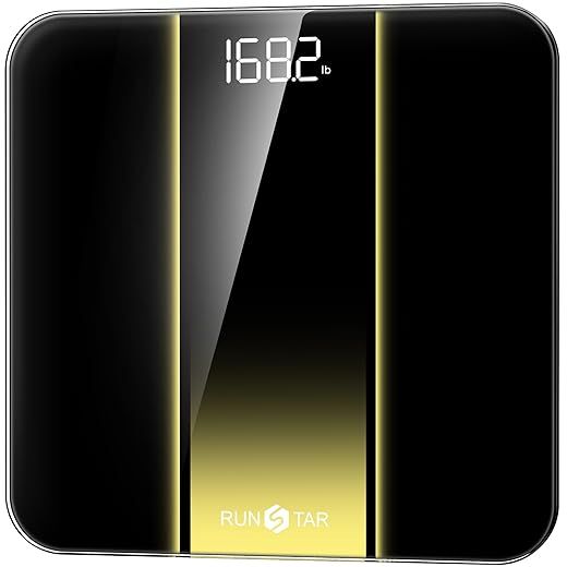 Báscula de baño digital RunStar, báscula de alta precisión, con pantalla LED retroiluminada, precisa con vidrio templado de 6 mm, 180 kg/400 lb