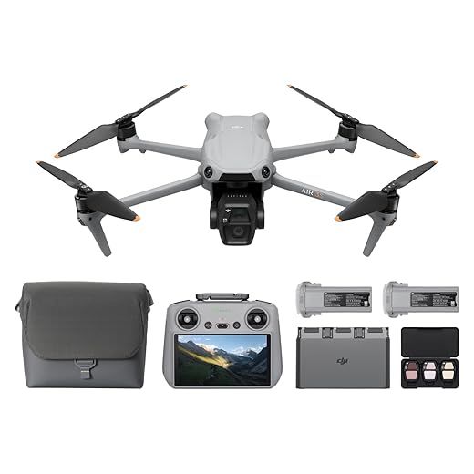 Pack DJI Air 3S Vuela Más (control remoto con pantalla RC 2), dron con gran angular con CMOS 1" y telecámara media, 4K/60 fps, detección de obstáculos omnidireccional y 3 baterías para volar más
