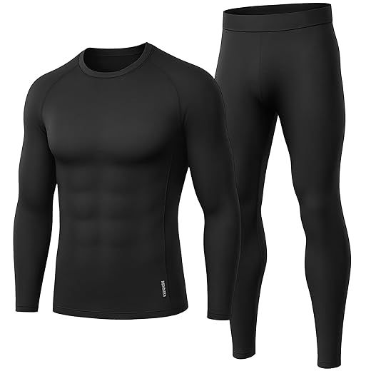 BENNIES Ropa Interior Térmica Hombre, Camiseta Térmica Hombre Ropa Termica Hombre Frio Conjunto Termico Pantalones Termicos Invierno Termicas Manga Larga para Running Esquí Ciclismo Fitness Negro