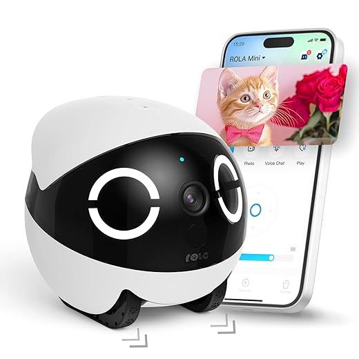Enabot EBO ROLA Mini FamilyBot,2K Cámara Robot para Mascotas,Cámara Robot para Mascotas móvil con App, Llamada un Toque, Audio 2 vías, visión Nocturna IR, Detector Movimiento y Video