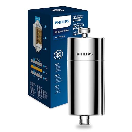 Philips Water filtro de ducha en línea – incluye 1 cartucho, filtración hasta 50.000 L, color cromado, reduce cloro hasta un 99%, fácil de instalar, compatible con la mayoría de duchas