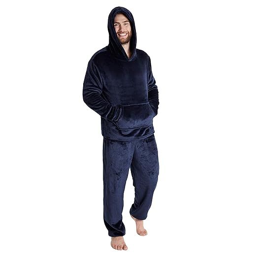 CityComfort Pijamas Hombre, Pijamas Hombre Invierno Suaves, Pijamas Hombre Forro Polar Sudadera con Capucha y Pantalon, Regalos para Hombres