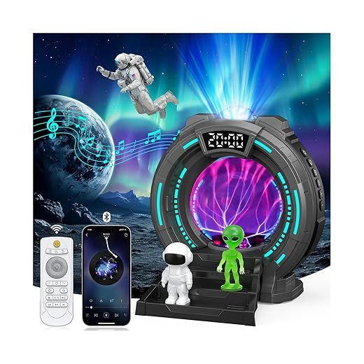 Luz Nocturna Infantil LED, Proyector de Galaxias y Estrellas Real, Home Decoration Juvenil, 8 Efectos de Iluminación y Ruido Blanco, Esfera de Luz de Plasma, Regalo para Niños y Adultos
