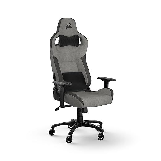 Corsair T3 RUSH Fabric (2023) Sillón Gaming – Inspirado en deportes de motor – Revestimiento de tela suave – Cojín desmontable para la nuca y soporte lumbar con memoria de forma – Gris y Antracita