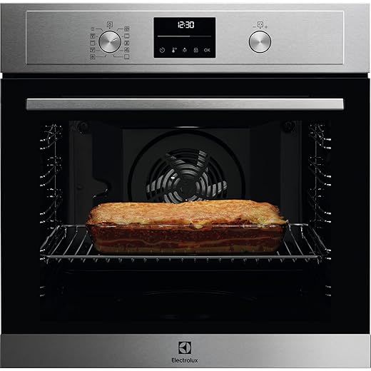 Electrolux Horno Multifunción EOF6P54TX, 72 L, Función Grill, 1000W, Tecnología SurroundCook, Limpieza Pirolítica, Pantalla LED, Mandos Escamotables, Carriles Telescópicos, Inox, Fabricado en DE