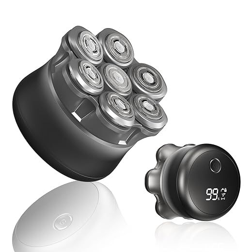 Afeitadora cabeza hombre, Maquina afeitar cabeza 7D para hombre magnético, Afeitadora de cabeza hombre Recargable portátil, Impermeable, para uso en seco y húmedo, Con Pantalla LED Bloqueo de Viaje