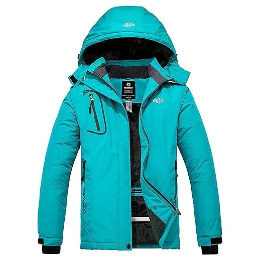 Wantdo Chaqueta de Esquí Cálida para Mujer con Forro Polar Chaqueta de Snowboard Impermeable con Capucha Abrigo de Montaña Impermeable Antiviento Mujer