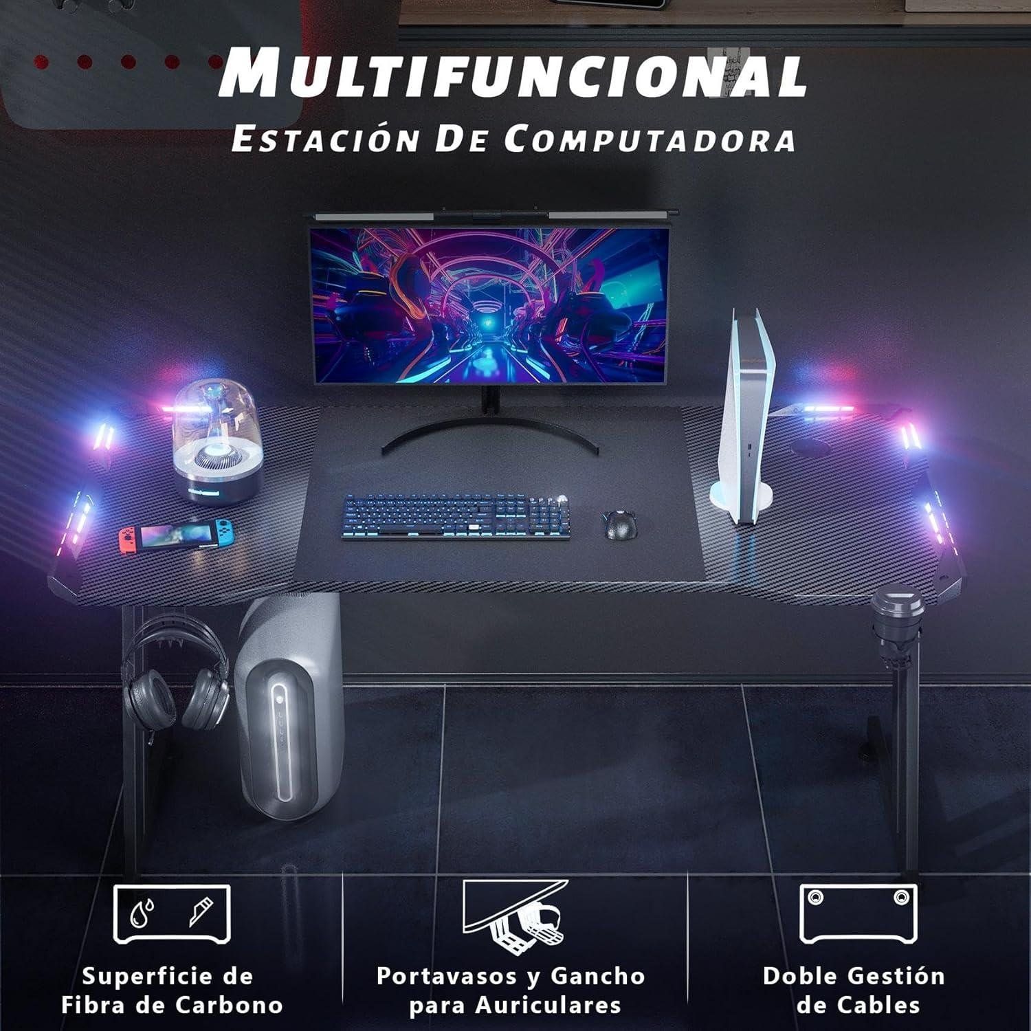 Nuestra experiencia con la mesa gamer LED de fibra de carbono ergonómica