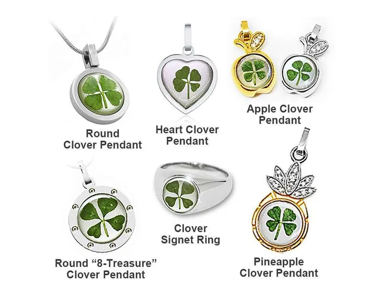 VillageSmith Gifts Singapore | 4-Leaf Clover (Heart, Round, Apple, Pineapple Pendant, Signet ring) 1 Cloverpanel 4leaf Apple Signet Ring Pineapple