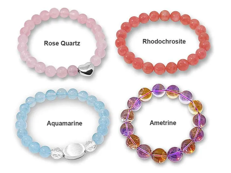 VillageSmith Gifts Singapore | Natural Crystal Bead Bracelets .2 2 Panel Bead Bracelets Rose Quartz Rhodochrosite Aquamarine Ametrine