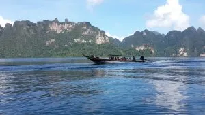 Longtail boat on Cheow Lan Lake, Khao Sok National Park.