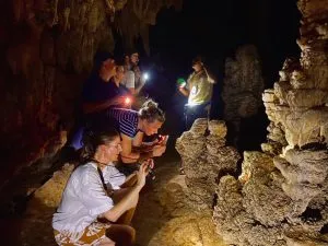 Visiting the Coral Cave at the Cheow Lan lake in Khao Sok.