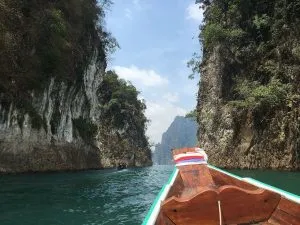 Touring the Rajjaprabha Dam Reservoir in Khao Sok.