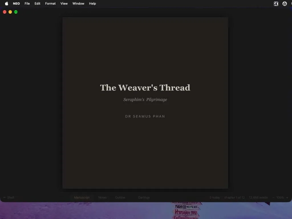 NEO - opening title page