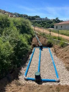 épandage assainissement individuel Porticcio - réseau de répartition sur lit de gravier - VRD rive sud d'Ajaccio