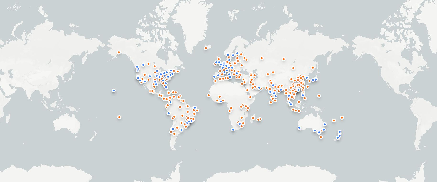 World Map showing CDN nodes