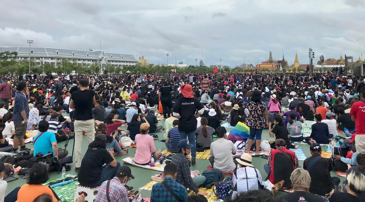 Demonstrators gathering at Sanam Luang on September 19 protest in Bangkok