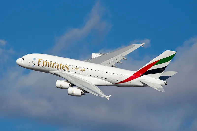 Airbus A380 Emirates taking-off from JFK, New York