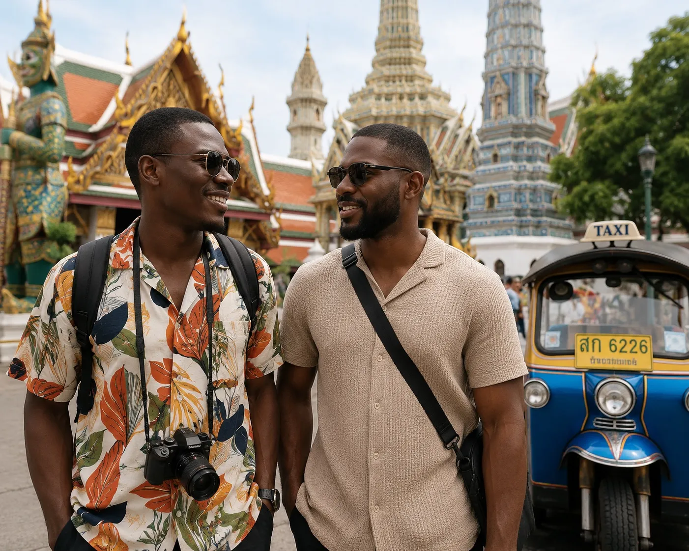 Two Nigerian men at Wat Arun in Bangkok.