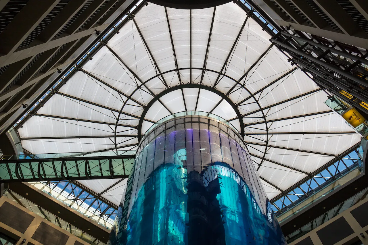 AquaDom, the world’s largest cylindrical aquarium in Berlin, Germany