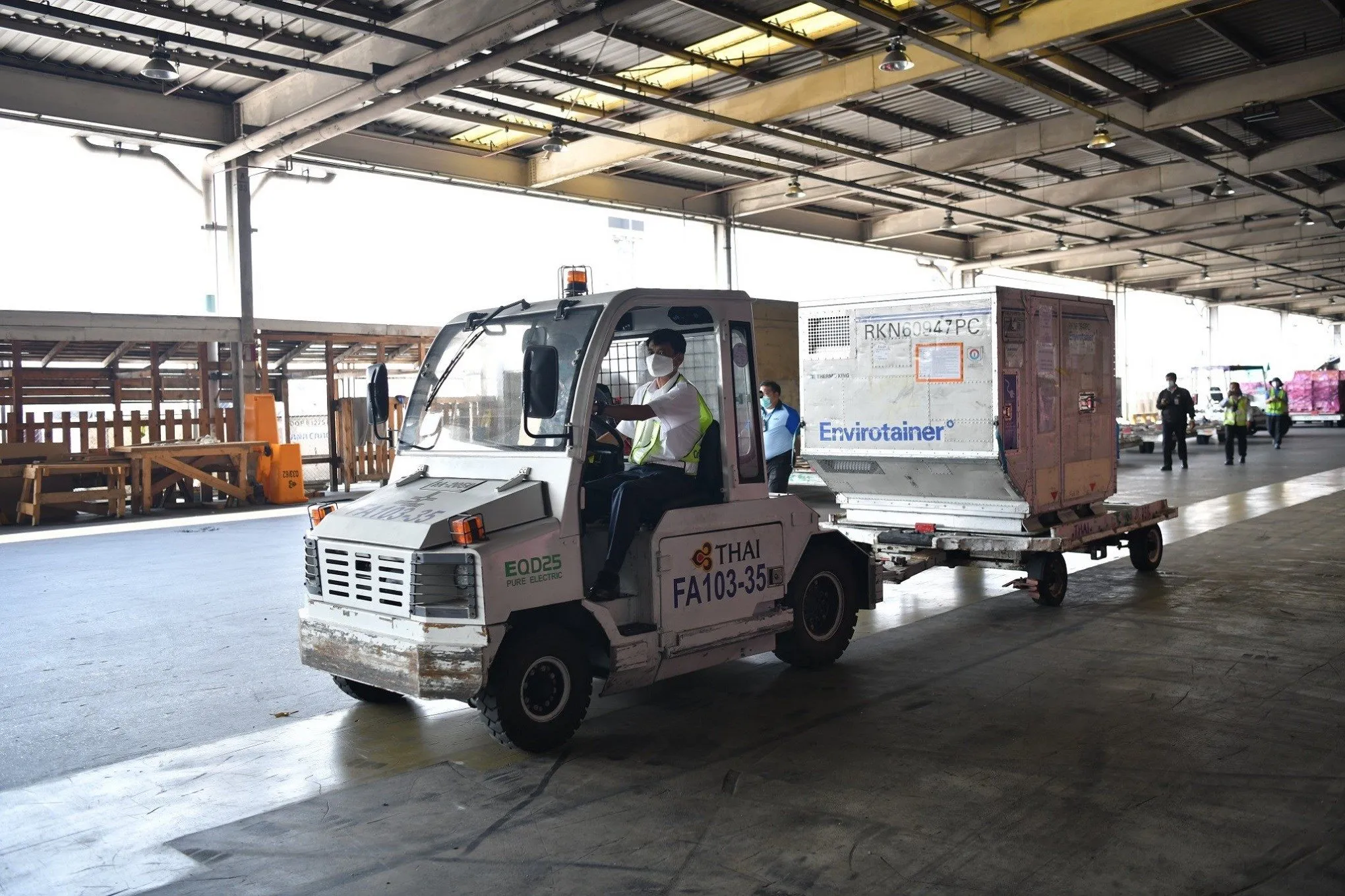 AstraZeneca vaccine being transported to a temperature control room.