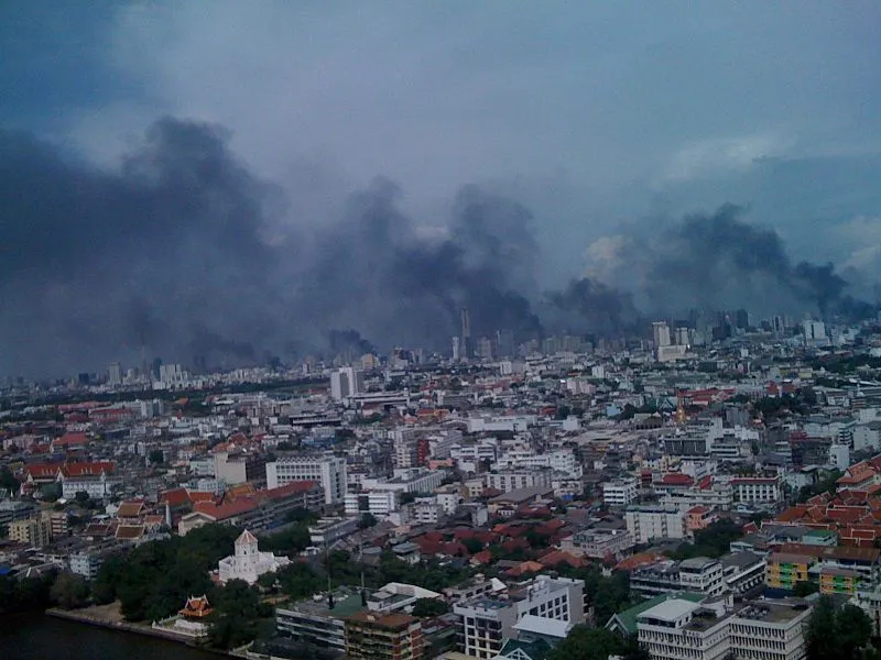 Smoke over Bangkok after multiple buildings were set afire in 2010