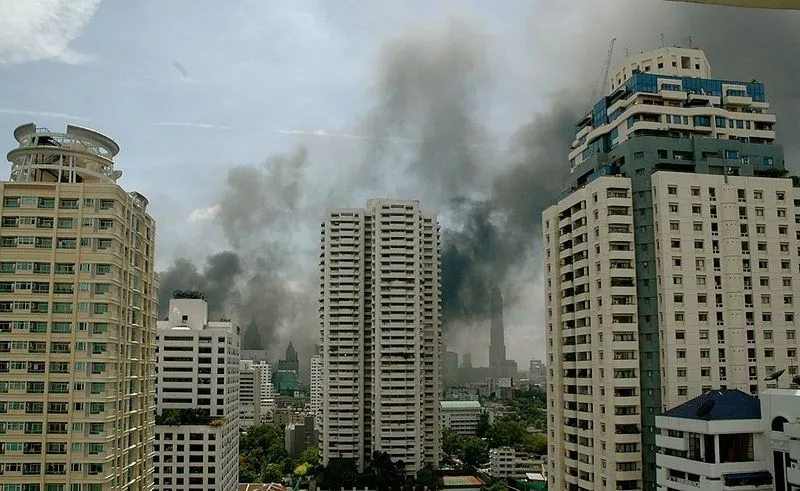 Building on fire in Bangkok