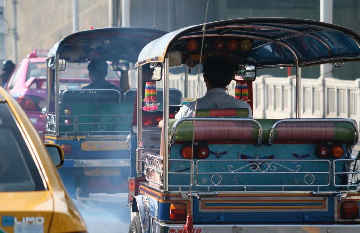 Traffic in Bangkok, taxis and tuk tuks