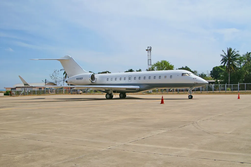 Bombardier business jet at Hua Hin Airport, Thailand.
