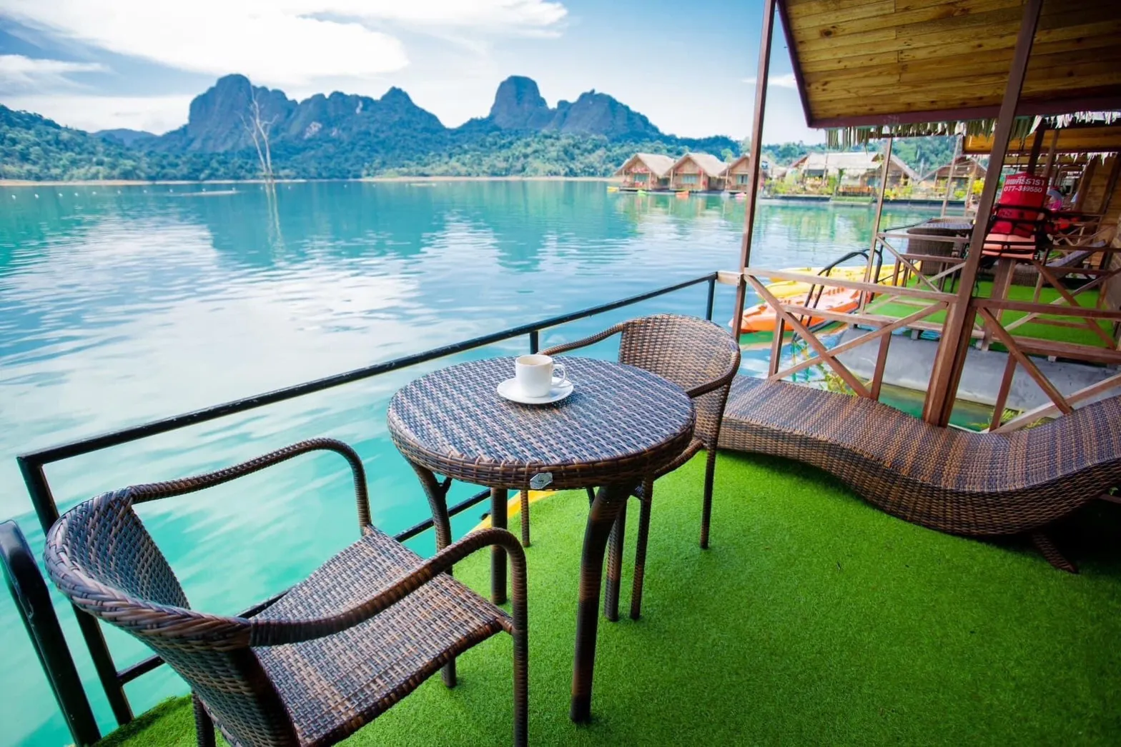 Floating bungalow on the Cheow Lan Lake in the Khao Sok National Park.