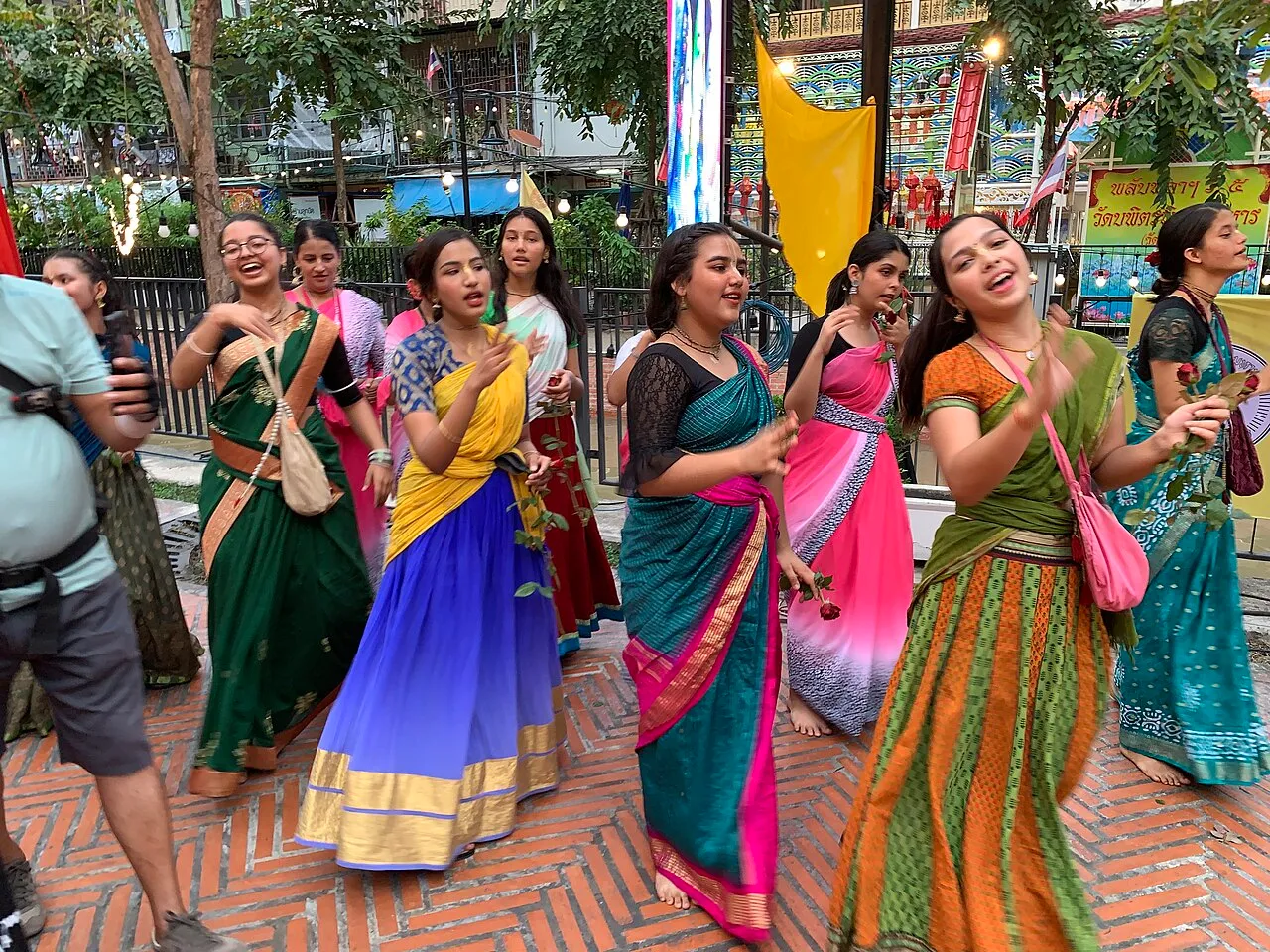Indian tourists celebrating Dipavali, commonly known as Diwali, a Hindu festival in Bangkok.