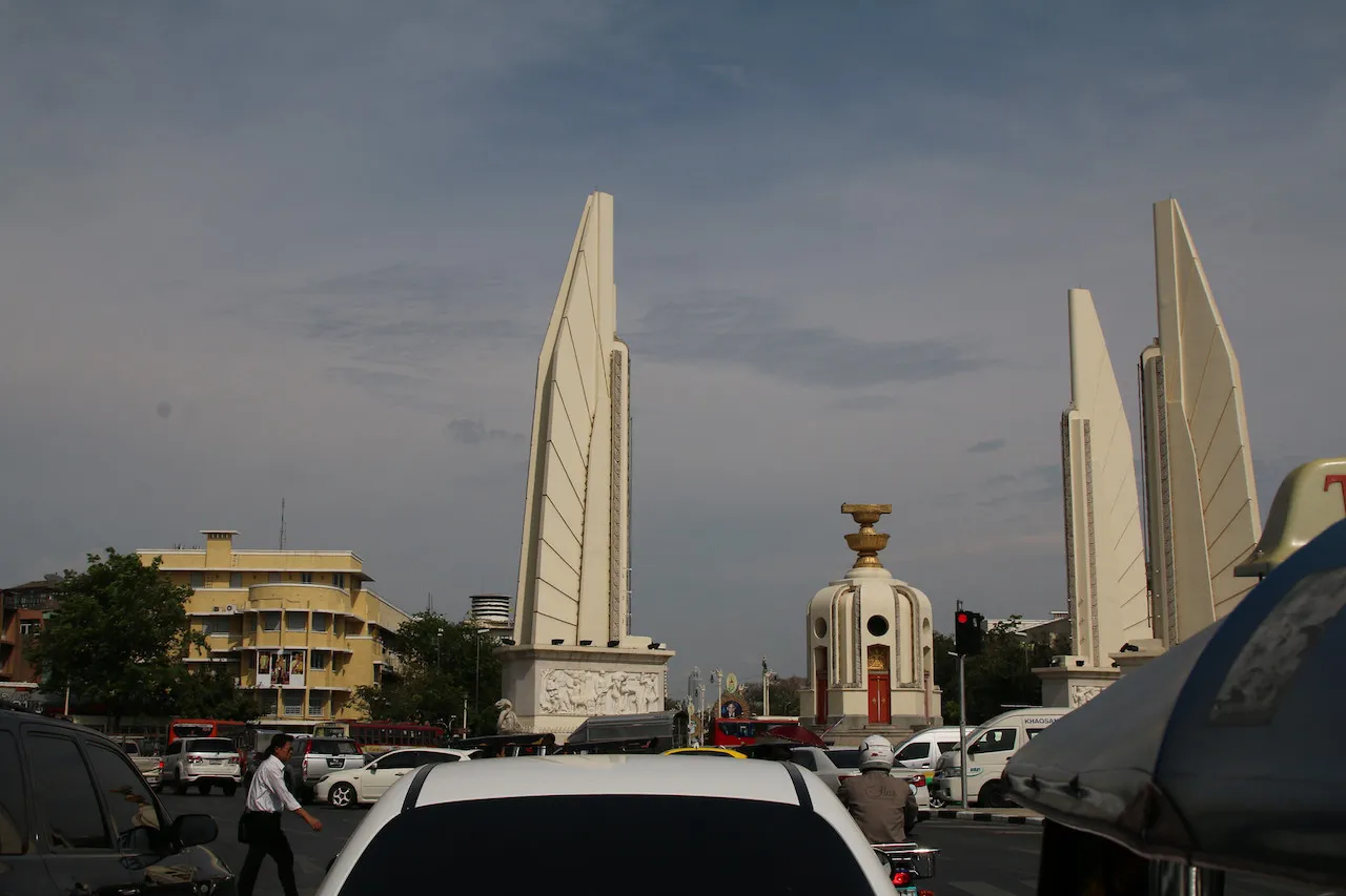 Traffic jam at Democracy Monument in Bangkok